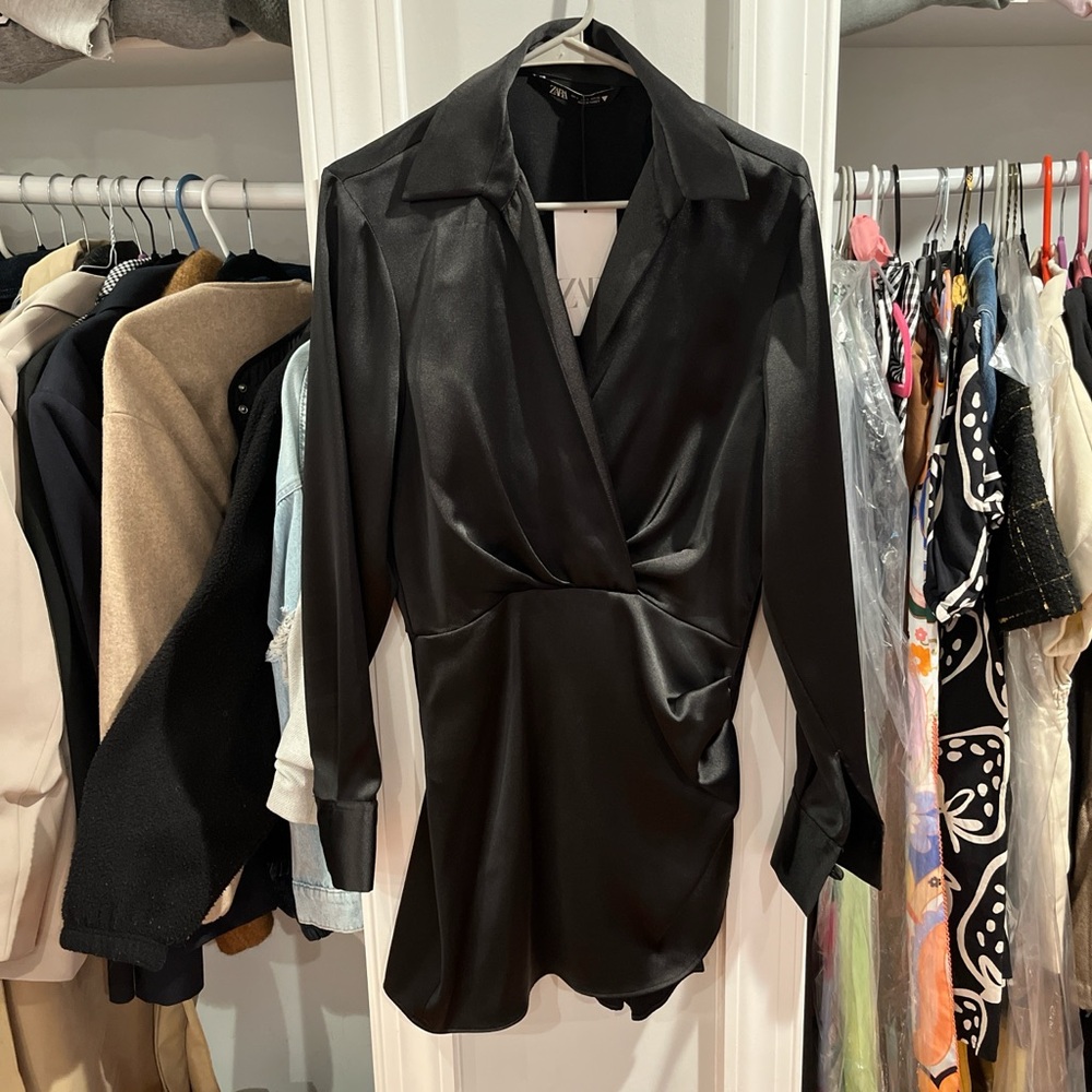 Zara Black Satin wrap dress